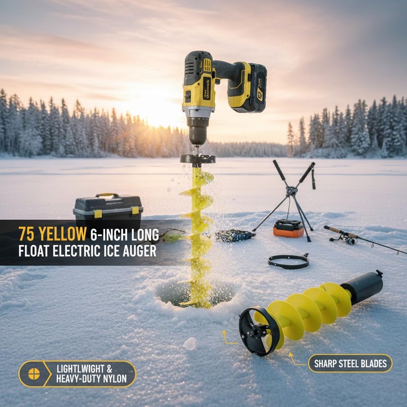 POCREATION Ice Auger with Blade Guards, 6 Inch Manual Ice Fishing Auger Nylon Drill Bit, Lightweight Portable Ice Fishing Tool for Quick Winter Fishing - Image 2